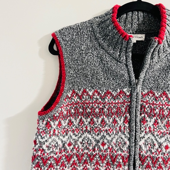 NORTHER REFLECTIONS Sweater Vest Knit Red Grey White Zippered Sweater Vest Large - Picture 3 of 10